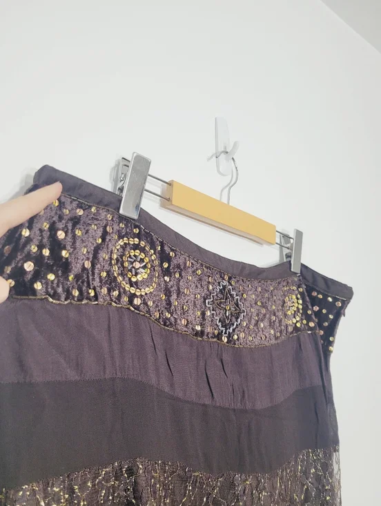 Le Chateau Vintage Brown Mix Media Lace Crashed Velvet Bohemian Zipper Side XL - Picture 6 of 15